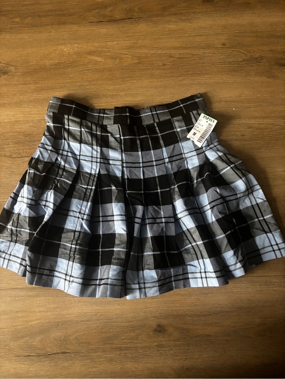 Love Tree Black and Light Blue Plaid Skater Skirt